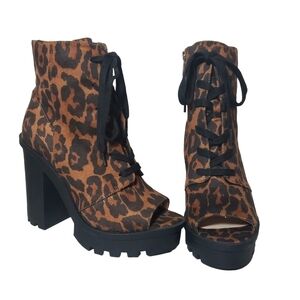 Jessica Simpson Lizzah Natural Chester Cheetah Print Zip Lace Up Peep Toe Bootie